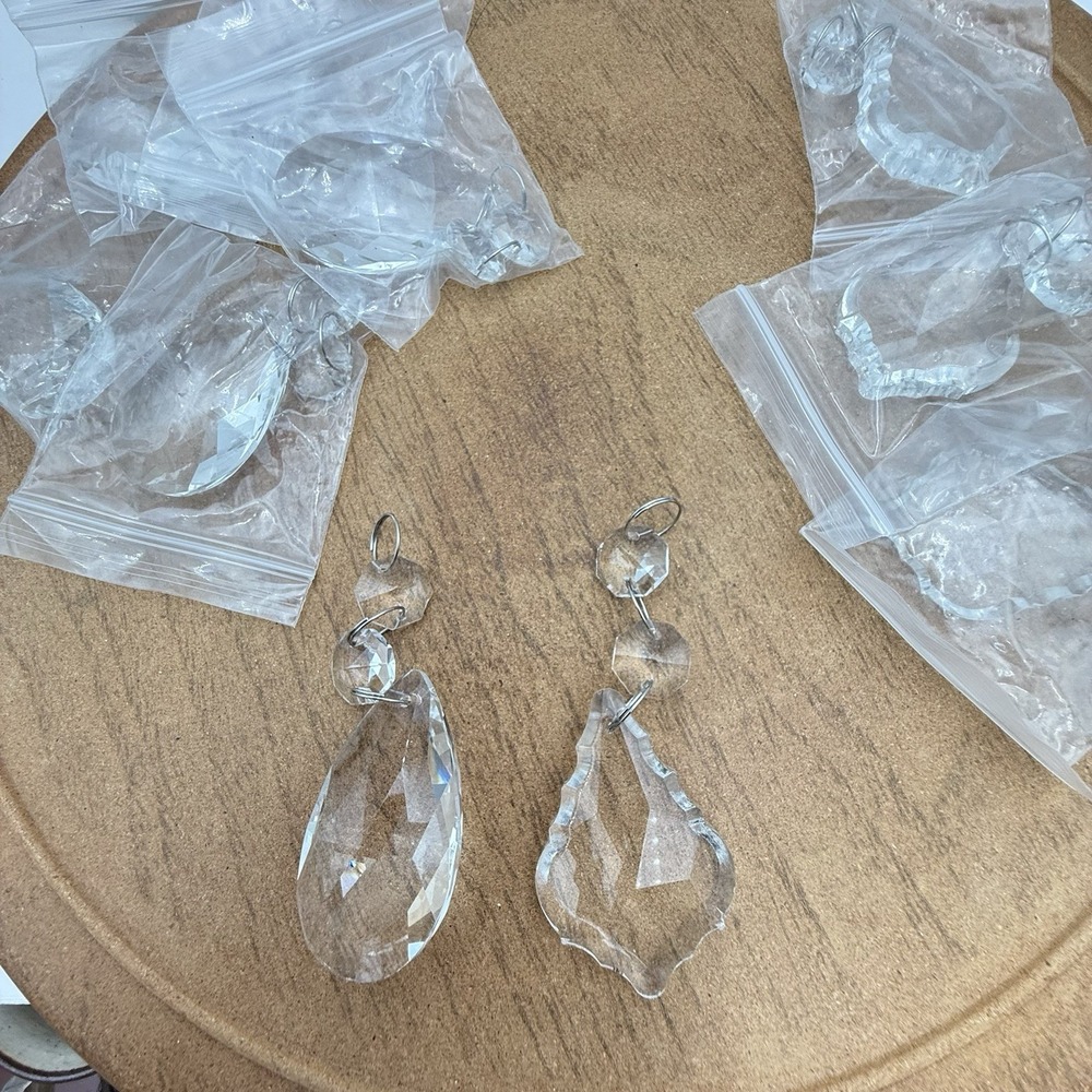 11- Crystal Chandelier Pendalogue Prism 2" w/ 2 Top Acrylic Beads Total 3" READ
